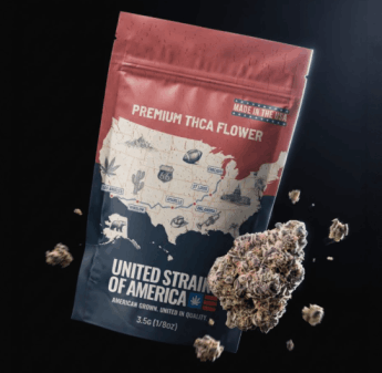 United Strains of America cannabis product display featuring THCA flower